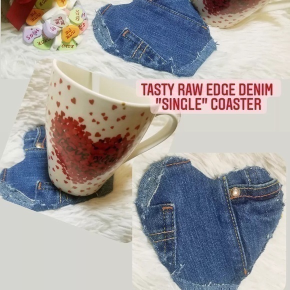 Tasty Raw Edge Denim “Single Heart” Coster - Picture 1 of 4